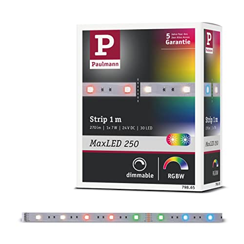 Paulmann 79865 MaxLED 250 LED Strip 1m RGBW IP20 incl. 1x6.5-watt Strip Lighting Strip 3000 K, Silver