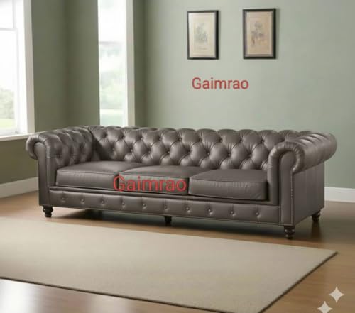 Image of Classic Leatherette Chester Sofa Set Button Tufted, Classic Style Sofa Set 3-Person Sofa for Living Room, Office, and Hallway Colour (Grey Leatherette, 3+2+1=6 Seater Sofa)