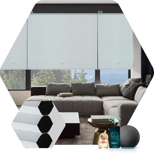 Axis Home Automation Yoolax Motorized Cellular Shades Compatible with Alexa, Blackout Motorized Blinds Smart Honeycomb...