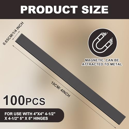 Image of Pangda 100 Pcs 4 inch x1 /4 inch Rubber Magnetic Shim for Use with 4 inchx4 inch 4-1 /2 inch x 4-1 /2 inch 5 inch x 5 inch Hinges Stackable Magnetic Hinge Shim Filler Trim Strip for Sagging Hinge Commercial Adjustments