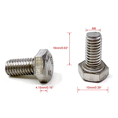 Image of M6-1.0 x 16mm Hex Bolt, Hexagon Screws, 304 Stainless Steel 18-8, Fully Thread, Plain Finish, Coarse Thread UNC 25 PCS (M6x16mm)