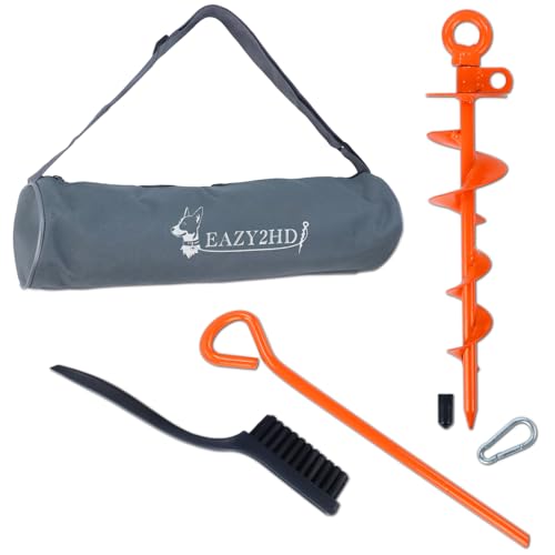 Eazy2hD 15' Dog Tie Out Stake, Heavy Duty Dog Anchor for Dogs Up to 220Lbs, 360° No Tangle Dog Tether, Anti-Rust Dog Stakes for Outside, Tie Out for Yard, Beach, Camping, with Installation Kit