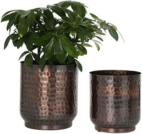 MyGift Handmade Hammered Vintage Copper Metal Plant Vase, Decorative Indoor Cylindrical Flower Planter Container, 5 and 6 Inch Pots, Handcrafted in India