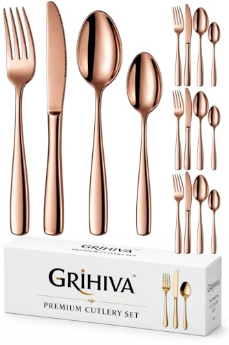 Image of 16 Pcs Rosegold Mirror Polish Stainless Steel Cutlery Set for Dining Table with Spoons and Forks Set + Butterknives - The Perfect Tableware /Flatware