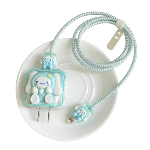 Image of Dezet for iPhone Charger 18-20W Cute Cartoon Charging Cable Protector Set for iPhone Fast Charging USB Cable with Protective Silicone Cover & Organizer Clip Stylish Design (SKY BLUE CAT 9)