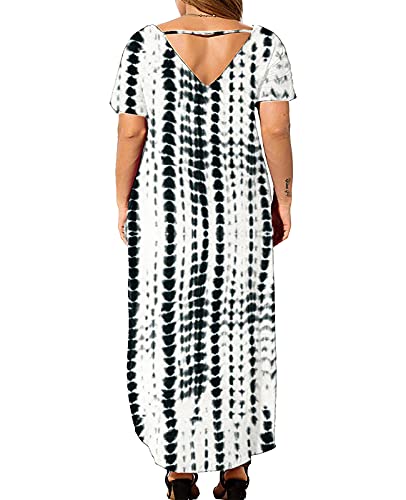 Kancystore Women's Plus Size Dresses Summer Casual Loose Pocket Short Sleeve Slits Long Maxi Dress XL-5X