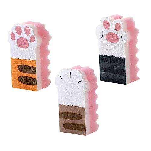 NOLITOY 3個 猫の足スポンジ 家庭用クリーニングツール 浴槽クリーナー たわし洗いスポンジ ヘチマ皿スポンジ たらいスクラバー ディッシュ用スクラブパッド シンクスクラバー 不織布