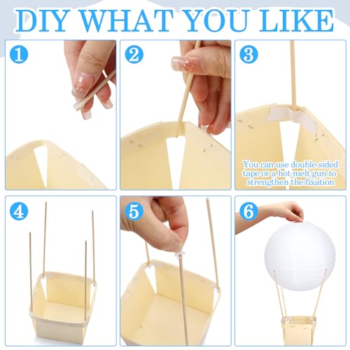Image of Retisee 12 Sets White Hot Air Balloons Decorations Baby Shower Table Centerpieces 9.84'' Paper Lantern with Basket for Gender Reveal Birthday Wedding School Party Supplies