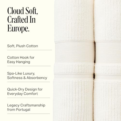 Image of Preston Lane Douro Bath Towel Set - 2 Pack Luxury Cotton Towels, Ultra Soft & Absorbent, Quick-Dry Spa-Quality Bathroom Towels, Made in Portugal, Alabaster 54.25 x 26.5