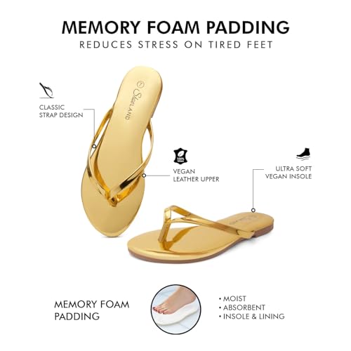Image of Shoe Land Thong Flip Flops for Women, Memory Foam Flat Sandals, Lightweight Summer Slides, Non Slip Comfort Sandals for Beach, Travel and Everyday Wear