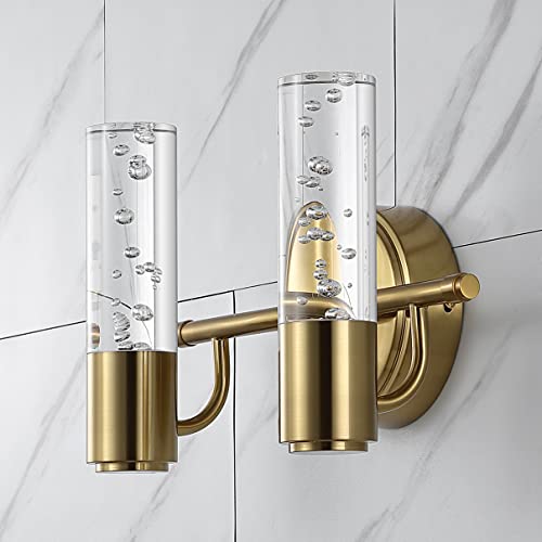 Image of JONATHAN Y 10.75 inch Brass Gold Modern Integrated LED Vanity Light Wall Sconce for Bathroom, Clear Bubble Acrylic Shade Minimalist Art Deco Light for Hallway, Entryway, 4000K (JYL7223B)