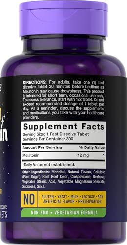image for Carlyle Melatonin 12 mg Fast Dissolve 300 Tablets | Drug Free | Natura