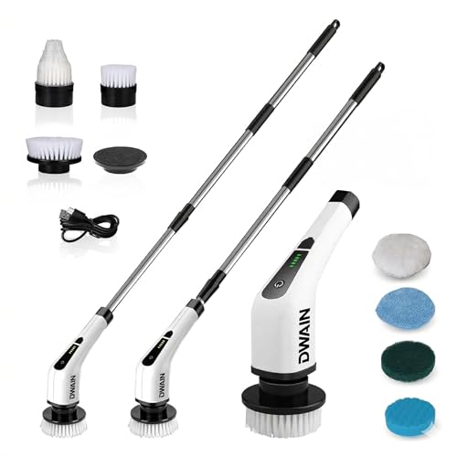 Image of Cordless Electric Spin Scrubber with Adjustable Extension Handle, Rechargeable Cleaning Brush Set with 5 Replaceable Heads, Waterproof Power Scrubber for Bathroom, Floor, Tile, Kitchen & Car Cleaning