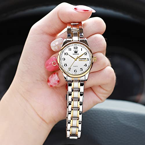 Image of OLEVS Luxury Ladies Watches,Women's Watch with Day and Date,Female Watch for Small Wrist,Gold Stainless Steel Watches for Women,Easy Read Ladies Wrist Watches Waterproof（Adjustable Strap