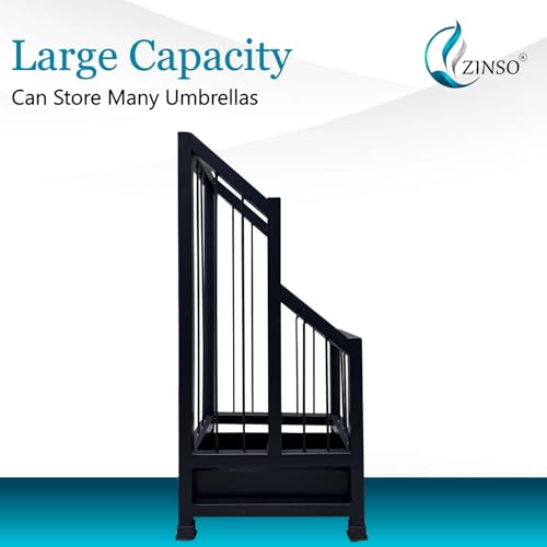 Image of ZINSO Umbrella Stand | Multipurpose Metal Black Rack | Storage Bucket for Umbrellas, Sports Equipment with Detachable Drip Tray | Easy to Clean | Made in India (No Wheels, Black)