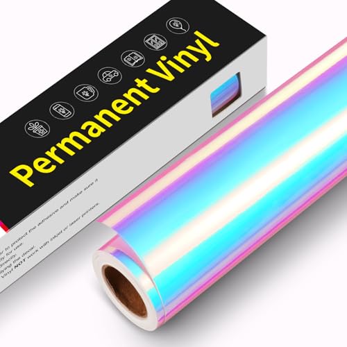 Lámina de vinilo autoadhesiva para plóter, 30,5 cm x 305 cm, resistente al agua, rollo de vinilo permanente para Cricut, Silhouette Cameo, pegatinas (blanco ópalo holográfico)