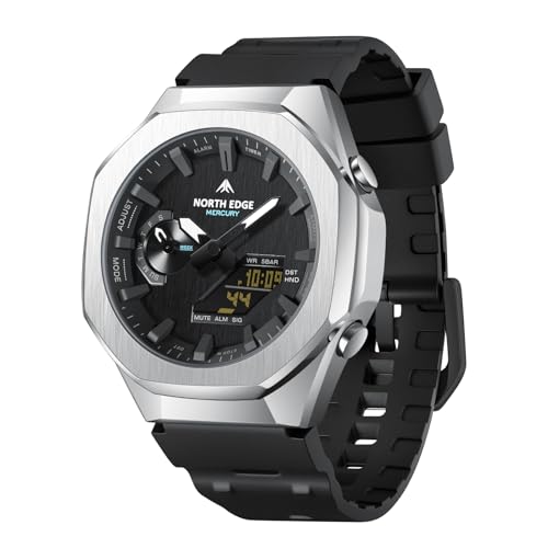 NORTH EDGE Mercury Montre de sport numérique étanche pour homme avec heure mondiale, chronomètre, compte à rebours, 5 alarmes, calendrier automatique,...