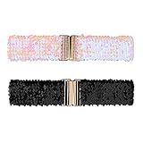 [Allegra K] 弾性ウエストベルト ワイドベルト スパンコール装飾 伸縮性 2個 レディース カーネーション 60 cm