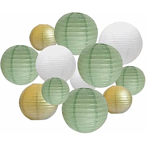 ANSOMO Sage Green and Gold Paper Lanterns Cover