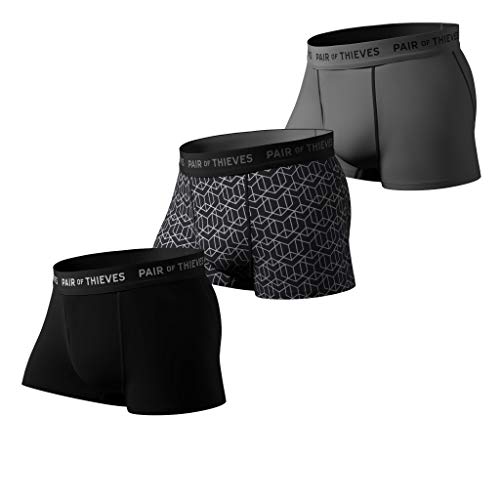 Pair of Thieves SuperFit Men’s Trunks 3 Pack – Breathable Mesh Cooling, No-Chafe Comfort – Black/Grey, Large