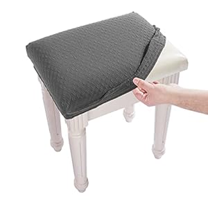 BUYUE Luxury Vanity Bench Stool Cover, (15″- 20″) L x (11.8″- 15.7″) W Rectangle Small Bench Stretch Jacquard Washable Slipcover (XS, Grey)