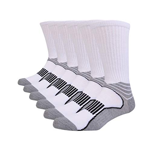 JOYNÉE Mens Athletic Performance Crew Socks for Running and Training 6 Pack,White 1,Sock Size:10-13