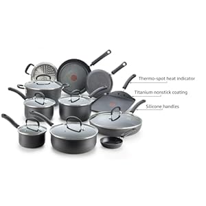 T fal ultimate hard anodized nonstick cookware set 17 piece oven broiler safe 400f lid safe 350f kitchen cooking set w fry pans saucepans saute pan griddle pots and pans dishwasher safe black  urban country home decor