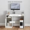 HOMCOM Scrivania PC con Supporto per Monitor, Scrivania per Computer Moderna con Armadietto e Ripiani per Casa e Ufficio, 108x50x94 cm, Crema #4