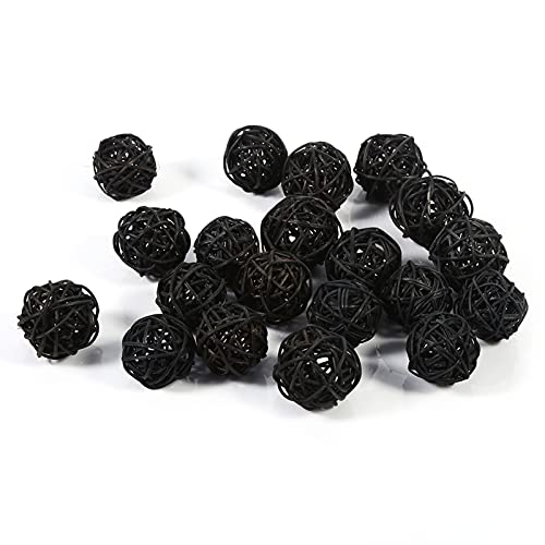 20Pcs Decorative Rattan Balls Wicker Balls Decorative Bowl Fillers Ornaments Wedding Christmas Birthday Party Decorations (Black)