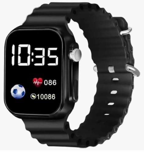 Image of Digital Smart Fitness Watch for Men & Women | LED Display Sports Wrist Watch with Step Counter, Heart Rate Display, Digital Time & Adjustable Strap | Black