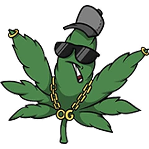 Cool Gangster OG Hiphop Weed Hemp Leaf Cartoon Emoji Vinyl Sticker (2" Tall) Cover