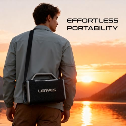 Image of Lenyes S835 200W Portable Karaoke Speaker, 2 Wireless Rechargeable UHF Mics, 20000mAh Battery, 10Hr Playtime, Type-C Fast Charging, TWS, Guitar AUX Input, Remote Control, EQ Modes (Black)
