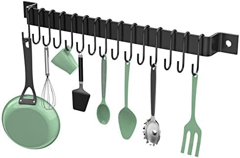 Housolution 41.5 cm Barra Portautensili Cucina con 15 S Ganci, Porta Utensili da cucina, Barra Porta Mestoli da Parete, Accessori Cucina, Barra Portautensili per Cucina – Nero