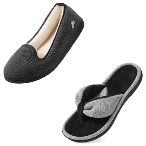 Wishcotton Women's Cozy Memory Foam Closed Back Slipper(Dark Grey&Grey,L) Cover