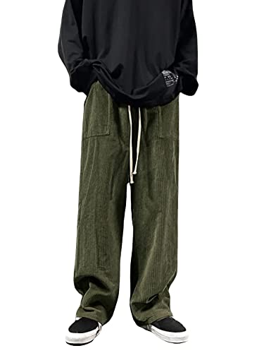 Floerns Men's Loose Fit Corduroy Elastic Waist Slant Pocket Straight Leg Pants