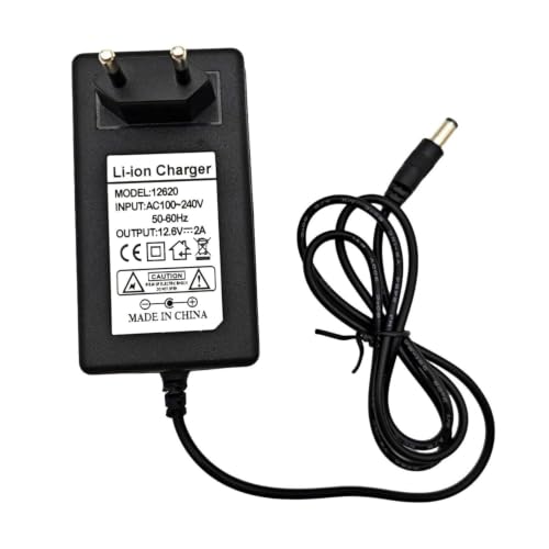 JZK Adaptador de corriente de 12,6 V 2 A para batería de iones de litio con conector de barril (5,5 x 2,5 mm), compatible con equipos de audio, herramientas eléctricas, dispositivos de seguridad