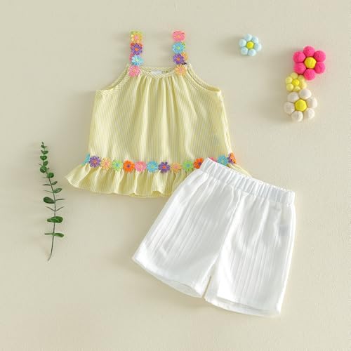 Image of Little Toddler Kids Girl Clothes Set 1-8 Years Summer Outfits Solid Color Tank Tops & Shorts