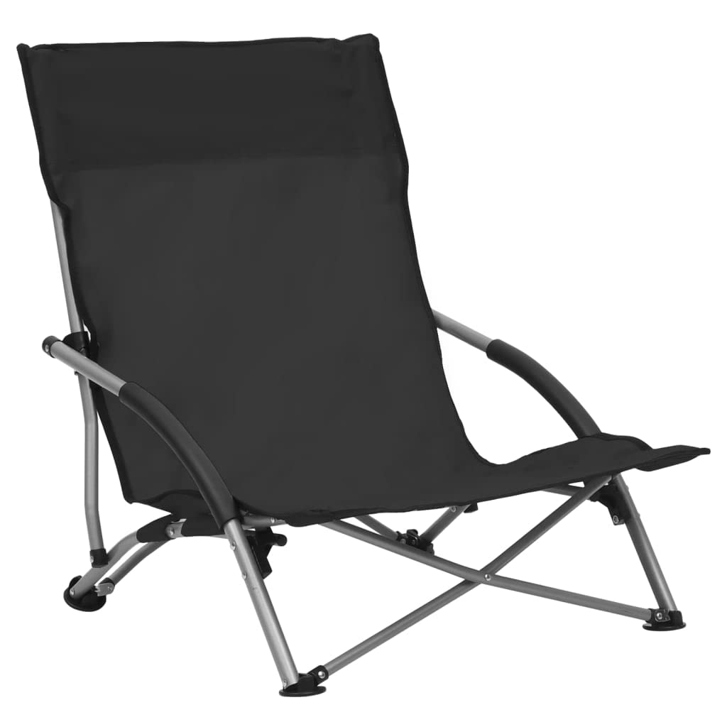 vidaXL 2X Sillas de Playa Plegables Asiento Camping Piscina Jardín Patio Parque Verano Cazar Acampar Pescar Viajar Duradera Robusta Tela Negras