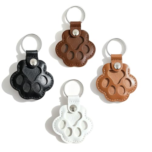 Evowatt 4pcs Pet Paw Shape Leather Keychains Handmade Fur Keepsake for Cats and Dogs Unique Pet Hair Memorial Key Rings Cute Fur Storage Gifts for Bags and Handbags (Dark Colors)