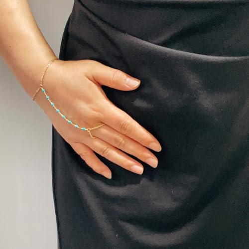 Dainty Gold Hand Chain Bracelet,18K Real Gold Plated Minimalist Handmade Beaded Finger Chain Bracelets for Women2