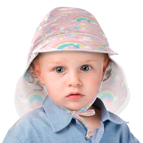 Pixal Peach Pattern Rainbow Unisex Baby Sunhat Baby Boys' Bucket Hat Girl Sun Protection Adjustable Travel Essentials2