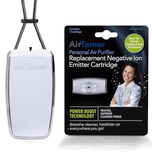 AirTamer A320W Wiederaufladbarer persönlicher Luftreiniger mit Negativ-Ionisator-Ersatzkartusche - fortschrittliches Ionentechnik-Set - tragbar - Weiß