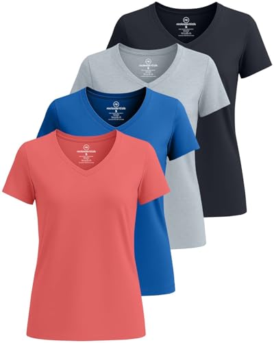 Real Essentials 4 Pack: Women's Classic-Fit Cotton Short-Sleeve V-Neck T-Shirt (Available in Plus Size)