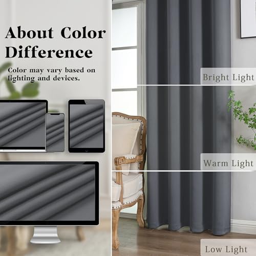 Image of Simplebrand Grey Curtains for Bedroom 54 Inch Length 2 Panels Set, Room Darkening Thermal Insulated Energy Saving Curtains for Nursery, Grommet Solid Soft Window Treatment Drapes, W40 x L54