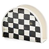 Napkin Holder, Steel Enamel with Decorative Courtly Check Hand Print Black/White Paper Napkin Stand by MacKenzie-Childs