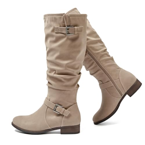 Image of Luoika Women's Extra Wide Calf Knee-High Boots | Wide Width, Round Toe, Plus Size, Slouchy Boots, Low Heel, Winter Boots.