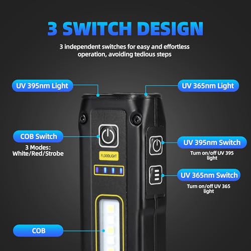DARKBEAM UV Flashlight 365+395 Blacklight, LED EDC Flashlights high Lumen USB C Rechargeable Woods Lamp, Mini Magnetic COB Red Light - Emergency Power - Urine, Scorpion Detector, Cure Resin