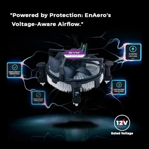 Image of EVM EnAero CPU Cooling Fan | 2200 RPM | 36 CFM Airflow | Heat Sink Included | Super Silent | Anti-Vibration Design | Universal Intel & AMD Socket Support | Durable Build | 1 Year Warranty (ECF-252)