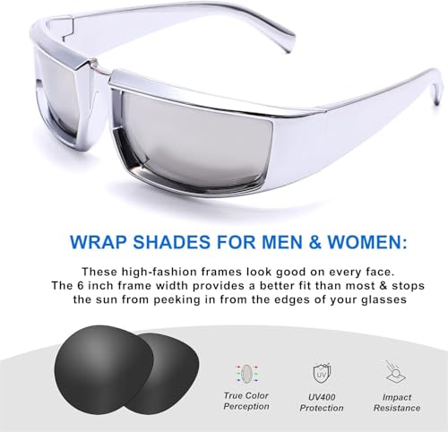 Wrap Around Futuristic Rectangle Sunglasses for Women Men – Chunky Fashion UV400 Shield Eyewear2