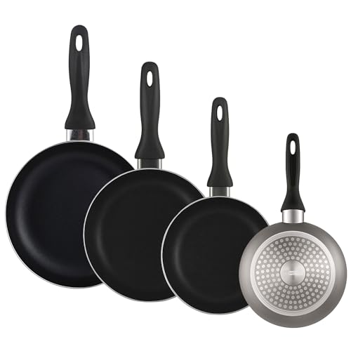 WELL HOME MOBILIARIO & DECORACIÓN Set de 4 Sartenes 16/20/24/28cm de Aluminio prensado, antiadherente, APTAS para inducción, en Gris metalizado